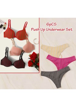 6 Piece Women Plus Size Push Up Underwear Set Bra and Panty